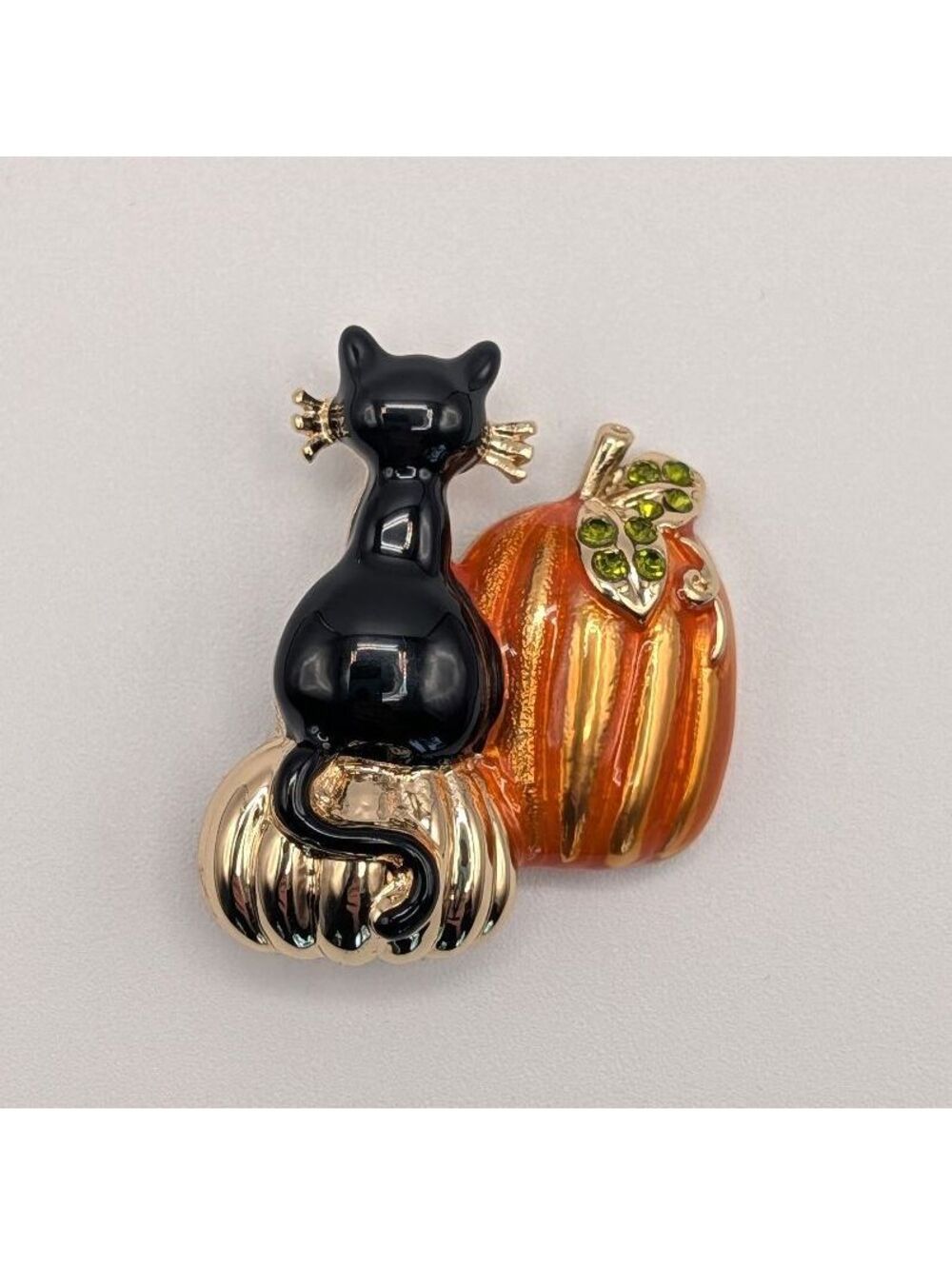 Vintage Halloween Cat and Pumpkin Brooch Pin